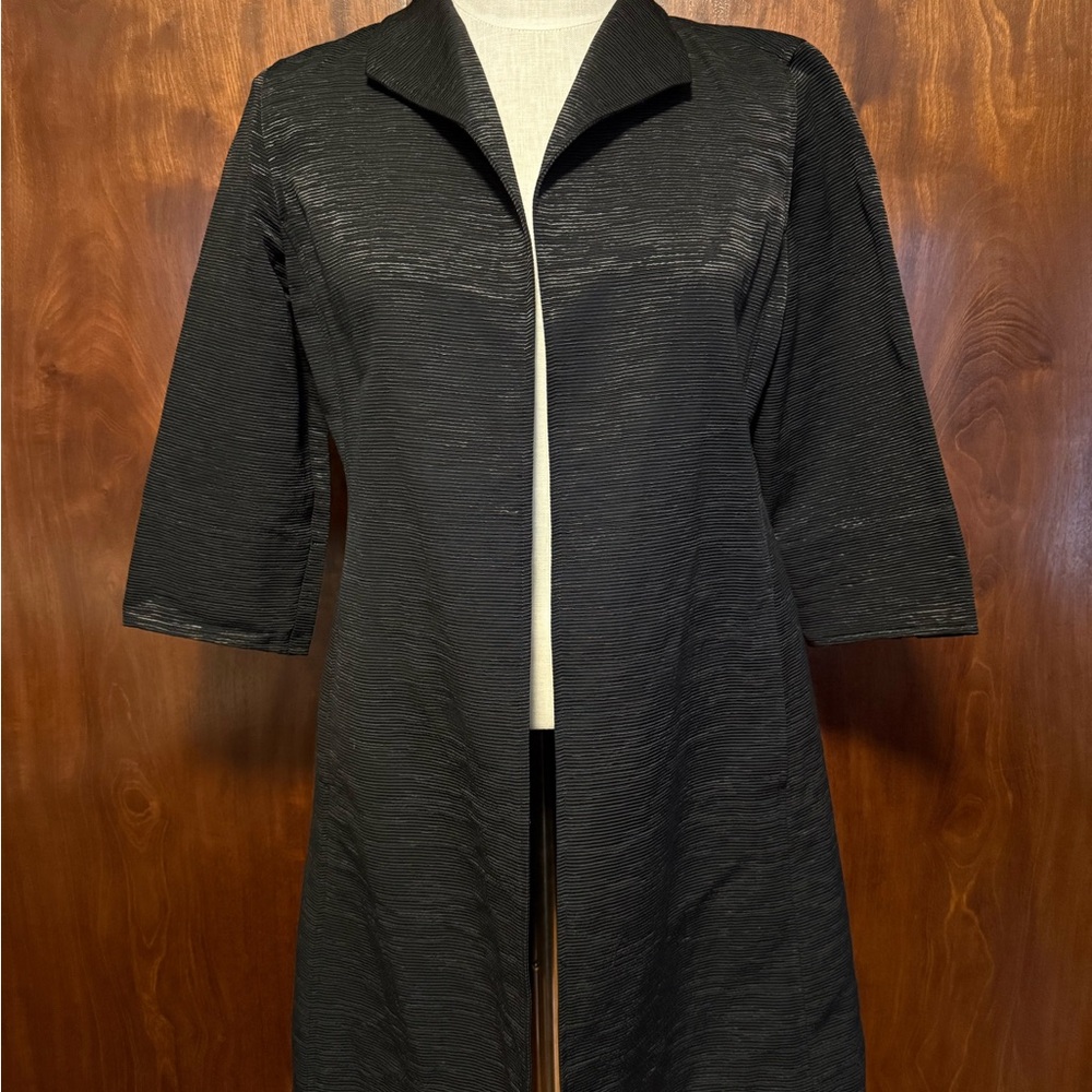 Eileen Fisher Black Striped Textured Open Jacket